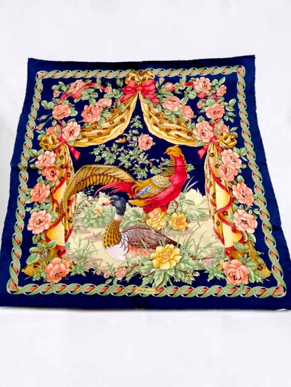 Salvatore Ferragamo Silk Scarf Floral & Animal Print Peacock